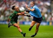 3 August 2025; Orlagh Nolan of Dublin in action against Megan Thynne of Meath during the TG4 All-Ireland Ladies Football Senior Championship final match between Dublin and Meath at Croke Park in Dublin. Photo by Seb Daly/Sportsfile