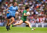 3 August 2025; Niamh Gallogly of Meath in action against Orlagh Nolan of Dublin during the TG4 All-Ireland Ladies Football Senior Championship final match between Dublin and Meath at Croke Park in Dublin. Photo by Piaras Ó Mídheach/Sportsfile