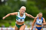 3 August 2025; Sarah Lavin of Emerald AC, Limerick, centre, on her way to winning the senior women's 100m hurdles final  during day two of the 153rd 123.ie National Track & Field Senior Championships at Morton Stadium in Dublin. Photo by Sam Barnes/Sportsfile