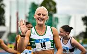 3 August 2025; Sarah Lavin of Emerald AC, Limerick, after winning the senior women's 100m hurdles final  during day two of the 153rd 123.ie National Track & Field Senior Championships at Morton Stadium in Dublin. Photo by Sam Barnes/Sportsfile