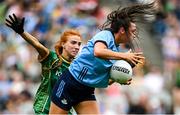 3 August 2025; Niamh Hetherton of Dublin in action against Karla Kealy of Meath during the TG4 All-Ireland Ladies Football Senior Championship final match between Dublin and Meath at Croke Park in Dublin. Photo by Seb Daly/Sportsfile
