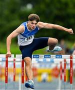 3 August 2025; Adam Nolan of St Laurence O'Toole AC, Carlow, on his way to winning the senior men's 110m hurdles final during day two of the 153rd 123.ie National Track & Field Senior Championships at Morton Stadium in Dublin. Photo by Sam Barnes/Sportsfile