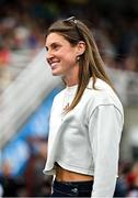 3 August 2025; Olympian, World University Games Gold Medallist, World Indoors Silver Medallist and European Indoor Bronze Medallist and Kate O'Connor during day two of the 153rd 123.ie National Track & Field Senior Championships at Morton Stadium in Dublin. Photo by Sam Barnes/Sportsfile
