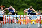 3 August 2025; Adam Nolan of St Laurence O'Toole AC, Carlow, right, on his way to winning the senior men's 110m hurdles final ahead of Gerard O'Donnell of Carrick-on-Shannon AC, Leitrim, left, who finished second, during day two of the 153rd 123.ie National Track & Field Senior Championships at Morton Stadium in Dublin. Photo by Sam Barnes/Sportsfile