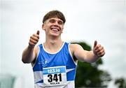 3 August 2025; Adam Nolan of St Laurence O'Toole AC, Carlow, after winning the senior men's 110m hurdles final during day two of the 153rd 123.ie National Track & Field Senior Championships at Morton Stadium in Dublin. Photo by Sam Barnes/Sportsfile