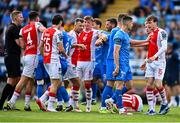 3 August 2025; Players from both sides tussle during the SSE Airtricity Men's Premier Division match between Waterford and St Patrick's Athletic at Regional Sports Centre in Waterford. Photo by Tyler Miller/Sportsfile