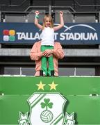 3 August 2025; Shamrock Rovers supporters Bella and Robert McAnaspie before the SSE Airtricity Men's Premier Division match between Shamrock Rovers and Derry City at Tallaght Stadium in Dublin.  Photo by Stephen McCarthy/Sportsfile