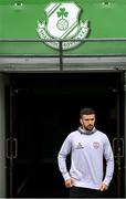 3 August 2025; Michael Duffy of Derry City before the SSE Airtricity Men's Premier Division match between Shamrock Rovers and Derry City at Tallaght Stadium in Dublin.  Photo by Stephen McCarthy/Sportsfile