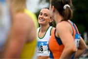 3 August 2025; Ciara Neville of Emerald AC, Limerick, after winning the senior women's 100m final during day two of the 153rd 123.ie National Track & Field Senior Championships at Morton Stadium in Dublin. Photo by Sam Barnes/Sportsfile