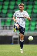3 August 2025; Jamie Stott of Derry City warms up before the SSE Airtricity Men's Premier Division match between Shamrock Rovers and Derry City at Tallaght Stadium in Dublin.  Photo by Stephen McCarthy/Sportsfile