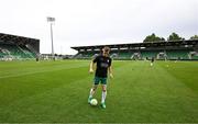 3 August 2025; Daniel Cleary of Shamrock Rovers warms up wearing the jersey of Templeogue United’s over 35’s in support of the O’Neill family before the SSE Airtricity Men's Premier Division match between Shamrock Rovers and Derry City at Tallaght Stadium in Dublin.  Photo by Stephen McCarthy/Sportsfile