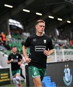 3 August 2025; Daniel Cleary of Shamrock Rovers runs out to warms up wearing the jersey of Templeogue United’s over 35’s in support of the O’Neill family before the SSE Airtricity Men's Premier Division match between Shamrock Rovers and Derry City at Tallaght Stadium in Dublin.  Photo by Stephen McCarthy/Sportsfile