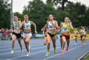 3 August 2025; Alex O'Neill of Limerick Track AC, 164, on her way to winning the senior women's 800m final, ahead of, from left, Maeve O'Neill of Doheny AC, Cork, Jenna Bromell of Emerald AC, Limerick, and Sarah Healy of UCD AC, Dublin, during day two of the 153rd 123.ie National Track & Field Senior Championships at Morton Stadium in Dublin. Photo by Sam Barnes/Sportsfile