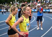 3 August 2025; Sarah Healy of UCD AC, Dublin, after finishing second in the senior women's 800m final during day two of the 153rd 123.ie National Track & Field Senior Championships at Morton Stadium in Dublin. Photo by Sam Barnes/Sportsfile