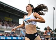 3 August 2025; Alex O'Neill of Limerick Track AC, 164, after winning the senior women's 800m final during day two of the 153rd 123.ie National Track & Field Senior Championships at Morton Stadium in Dublin. Photo by Sam Barnes/Sportsfile