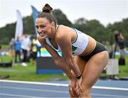 3 August 2025; Sophie Becker of Raheny Shamrock AC, Dublin, after winning the senior women's 400m during day two of the 153rd 123.ie National Track & Field Senior Championships at Morton Stadium in Dublin. Photo by Sam Barnes/Sportsfile