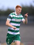 3 August 2025; Rory Gaffney of Shamrock Rovers celebrates after scoring his side's first goal during the SSE Airtricity Men's Premier Division match between Shamrock Rovers and Derry City at Tallaght Stadium in Dublin.  Photo by Stephen McCarthy/Sportsfile