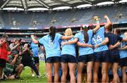 3 August 2025; The Dublin squad pose for a team photograph after their side's victory in the TG4 All-Ireland Ladies Football Senior Championship final match between Dublin and Meath at Croke Park in Dublin. Photo by Shauna Clinton/Sportsfile