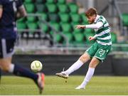 3 August 2025; Connor Malley of Shamrock Rovers has a shot on goal during the SSE Airtricity Men's Premier Division match between Shamrock Rovers and Derry City at Tallaght Stadium in Dublin.  Photo by Stephen McCarthy/Sportsfile