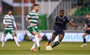 3 August 2025; Lee Grace of Shamrock Rovers in action against Sadou Diallo of Derry City during the SSE Airtricity Men's Premier Division match between Shamrock Rovers and Derry City at Tallaght Stadium in Dublin.  Photo by Ben McShane/Sportsfile