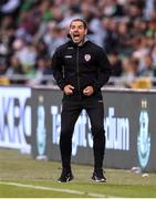 3 August 2025; Derry City manager Tiernan Lynch during the SSE Airtricity Men's Premier Division match between Shamrock Rovers and Derry City at Tallaght Stadium in Dublin.  Photo by Stephen McCarthy/Sportsfile