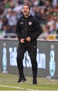 3 August 2025; Derry City manager Tiernan Lynch during the SSE Airtricity Men's Premier Division match between Shamrock Rovers and Derry City at Tallaght Stadium in Dublin.  Photo by Stephen McCarthy/Sportsfile