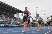 3 August 2025; Cathal Doyle of Clonliffe Harriers AC, Dublin, crosses the line to win the senior men's 1500m final during day two of the 153rd 123.ie National Track & Field Senior Championships at Morton Stadium in Dublin. Photo by Sam Barnes/Sportsfile