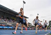 3 August 2025; Cathal Doyle of Clonliffe Harriers AC, Dublin, crosses the line to win the senior men's 1500m final during day two of the 153rd 123.ie National Track & Field Senior Championships at Morton Stadium in Dublin. Photo by Sam Barnes/Sportsfile