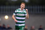 3 August 2025; Rory Gaffney of Shamrock Rovers celebrates after scoring his side's second goal during the SSE Airtricity Men's Premier Division match between Shamrock Rovers and Derry City at Tallaght Stadium in Dublin.  Photo by Stephen McCarthy/Sportsfile