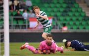 3 August 2025; Rory Gaffney of Shamrock Rovers celebrates after scoring his side's second goal during the SSE Airtricity Men's Premier Division match between Shamrock Rovers and Derry City at Tallaght Stadium in Dublin.  Photo by Stephen McCarthy/Sportsfile