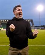 3 August 2025; Shamrock Rovers manager Stephen Bradley celebrates after the SSE Airtricity Men's Premier Division match between Shamrock Rovers and Derry City at Tallaght Stadium in Dublin.  Photo by Ben McShane/Sportsfile