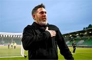 3 August 2025; Shamrock Rovers manager Stephen Bradley celebrates after the SSE Airtricity Men's Premier Division match between Shamrock Rovers and Derry City at Tallaght Stadium in Dublin.  Photo by Ben McShane/Sportsfile