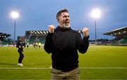 3 August 2025; Shamrock Rovers manager Stephen Bradley celebrates after the SSE Airtricity Men's Premier Division match between Shamrock Rovers and Derry City at Tallaght Stadium in Dublin.  Photo by Ben McShane/Sportsfile