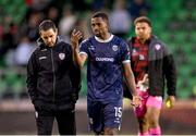 3 August 2025; Derry City manager Tiernan Lynch and Sadou Diallo after the SSE Airtricity Men's Premier Division match between Shamrock Rovers and Derry City at Tallaght Stadium in Dublin.  Photo by Stephen McCarthy/Sportsfile