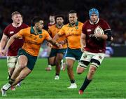 2 August 2025; Tadhg Beirne of British & Irish Lions in action against Tom Wright of Australia during the third test match between Australia and the British & Irish Lions at Accor Stadium in Sydney, Australia. Photo by Steve Christo/Sportsfile