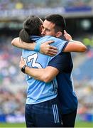 3 August 2025; Dublin joint manager Derek Murray and Hannah Tyrrell during the TG4 All-Ireland Ladies Football Senior Championship final match between Dublin and Meath at Croke Park in Dublin. Photo by Seb Daly/Sportsfile