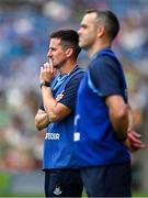 3 August 2025; Dublin joint managers Derek Murray, left, and Paul Casey during the TG4 All-Ireland Ladies Football Senior Championship final match between Dublin and Meath at Croke Park in Dublin. Photo by Seb Daly/Sportsfile