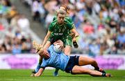 3 August 2025; Carla Rowe of Dublin in action against Mary Kate Lynch of Meath during the TG4 All-Ireland Ladies Football Senior Championship final match between Dublin and Meath at Croke Park in Dublin. Photo by Seb Daly/Sportsfile