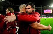 2 August 2025; Mack Hansen, right, and Ellis Genge of British & Irish Lions after the third test match between Australia and the British & Irish Lions at Accor Stadium in Sydney, Australia. Photo by Brendan Moran/Sportsfile