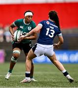 2 August 2025; Eimear Corri-Fallon of Ireland in action against Emma Orr of Scotland during the Women's Rugby World Cup warm-up match between Ireland and Scotland at Virgin Media Park in Cork. Photo by Shauna Clinton/Sportsfile