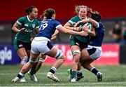 2 August 2025; Fiona Tuite of Ireland is tackled by Elis Martin of Scotland during the Women's Rugby World Cup warm-up match between Ireland and Scotland at Virgin Media Park in Cork. Photo by Shauna Clinton/Sportsfile