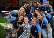 4 August 2025; TG4 All-Ireland Ladies Senior Football Champions Dublin pictured with the Brendan Martin Cup and Shane Comford, aged 7, from Lucan, Dublin, during a visit by the players to Children's Health Ireland at Crumlin, Dublin. Photo by Sam Barnes/Sportsfile