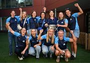 4 August 2025; TG4 All-Ireland Ladies Senior Football Champions Dublin pictured with the Brendan Martin Cup and consultant Jean Donnelly during a visit by the players to Children's Health Ireland at Crumlin, Dublin. Photo by Sam Barnes/Sportsfile
