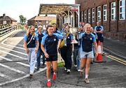 4 August 2025; TG4 All-Ireland Ladies Senior Football Champions Dublin pictured with the Brendan Martin Cup during a visit by the players to Children's Health Ireland at Crumlin, Dublin. Photo by Sam Barnes/Sportsfile