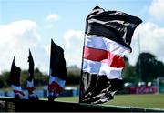 4 August 2025; Flags are seen flying in the wind before the SSE Airtricity Men's First Division match between Dundalk and Longford Town at Oriel Park in Dundalk, Louth. Photo by Thomas Flinkow/Sportsfile