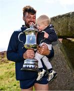 4 August 2025; Senior Hurling winner Colin Ryan of Limerick with his son Fionn and the trophy after the M. Donnelly GAA Poc Fada All-Ireland Finals at Annaverna Mountain in the Cooley Peninsula, Ravensdale, Louth. Photo by Piaras Ó Mídheach/Sportsfile