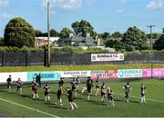 4 August 2025; Dundalk players warm up before the SSE Airtricity Men's First Division match between Dundalk and Longford Town at Oriel Park in Dundalk, Louth. Photo by Thomas Flinkow/Sportsfile