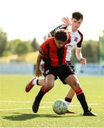 4 August 2025; Mohammed Boudiaf of Longford Town in action against Shane Tracey of Dundalk during the SSE Airtricity Men's First Division match between Dundalk and Longford Town at Oriel Park in Dundalk, Louth. Photo by Thomas Flinkow/Sportsfile