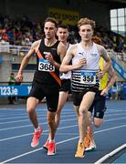 2 August 2025; Cathal Doyle of Clonliffe Harriers AC, Dublin, left, and Nick Griggs of CNDR Track AC, right, compete in the senior men's 1500m during day one of the 153rd 123.ie National Track & Field Senior Championships at Morton Stadium in Dublin. Photo by Sam Barnes/Sportsfile