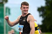 2 August 2025; Marcus Lawler of Clonliffe Harriers AC, Dublin, after winning the senior men's 200m final during day one of the 153rd 123.ie National Track & Field Senior Championships at Morton Stadium in Dublin. Photo by Sam Barnes/Sportsfile